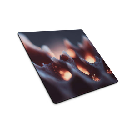 Bold Abstract Coral Glow large gaming mouse pad with glowing orange orbs