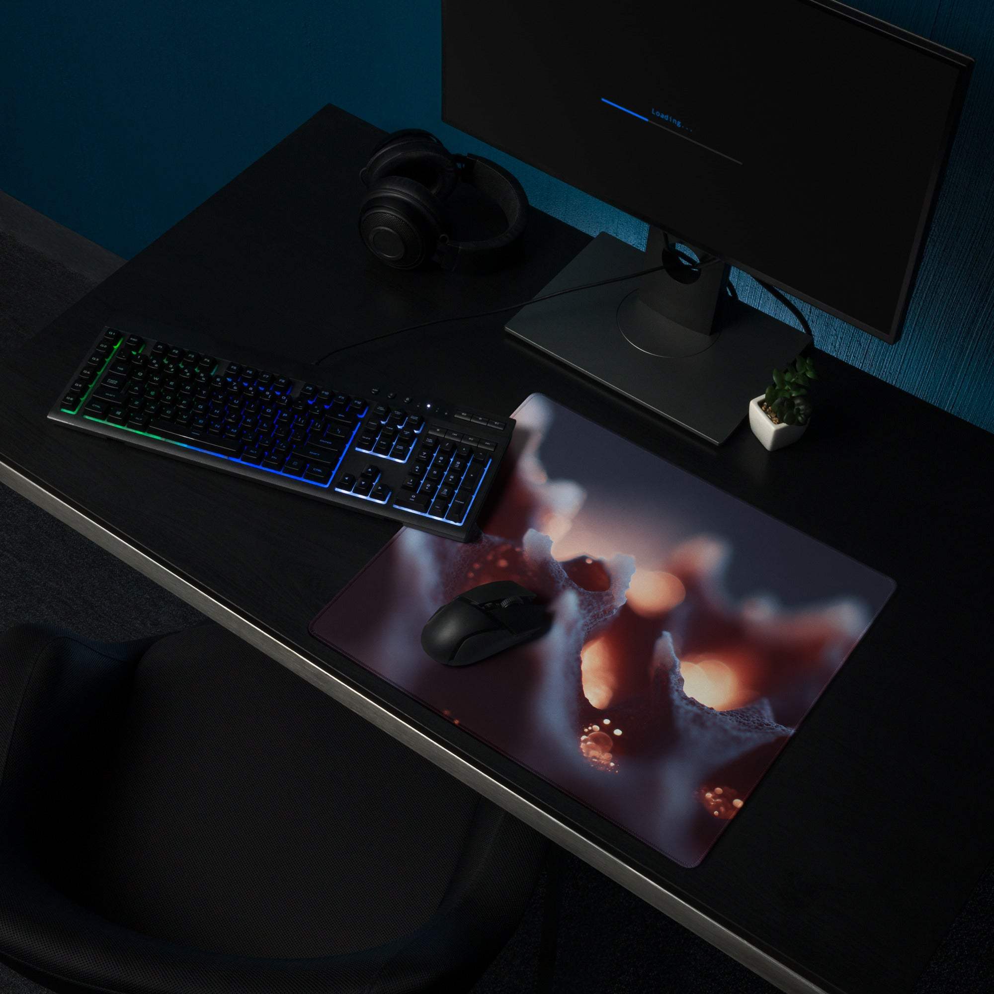 Bold Abstract Coral Glow large gaming mouse pad with vivid red orange swirls
