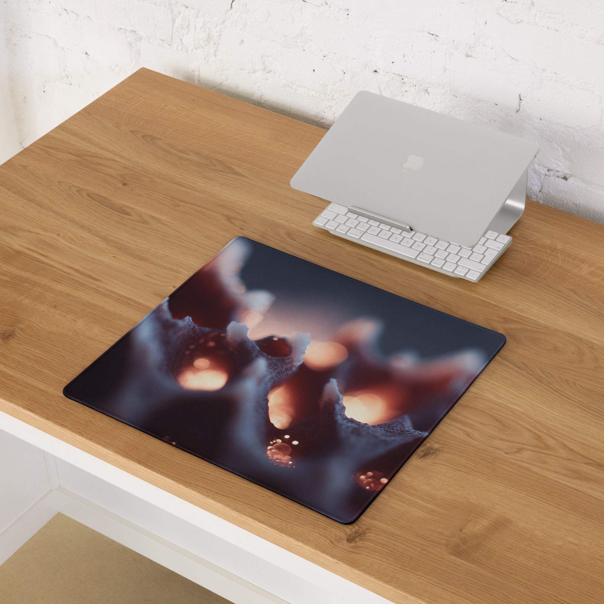 Bold abstract coral glow large gaming mouse pad with glowing orbs