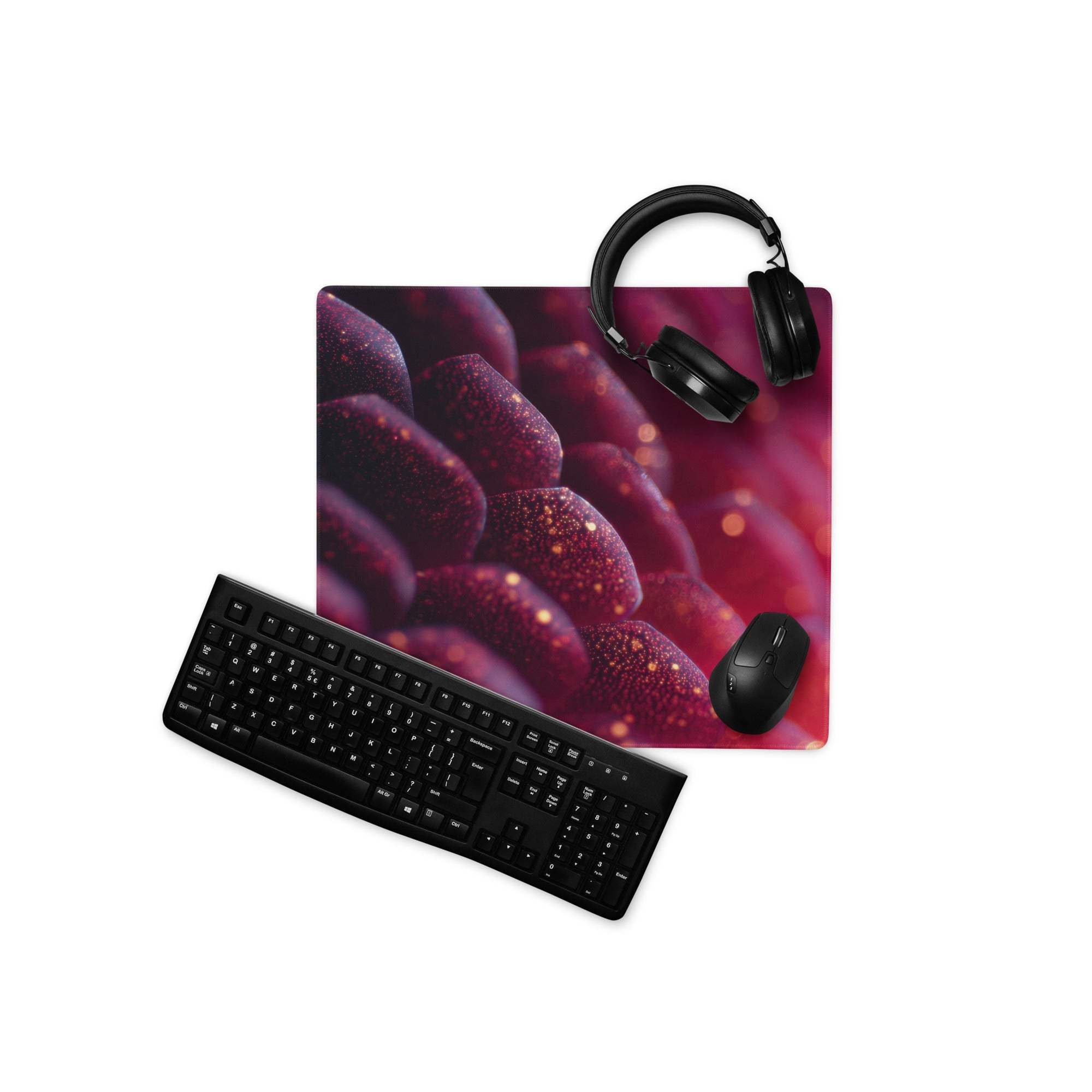 Vibrant neon purple pink aura gaming mousepad with glittering magenta succulent leaves