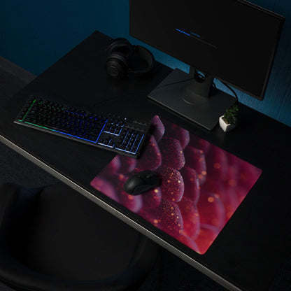 Vibrant pink red floral glittery gaming mousepad with black wireless mouse