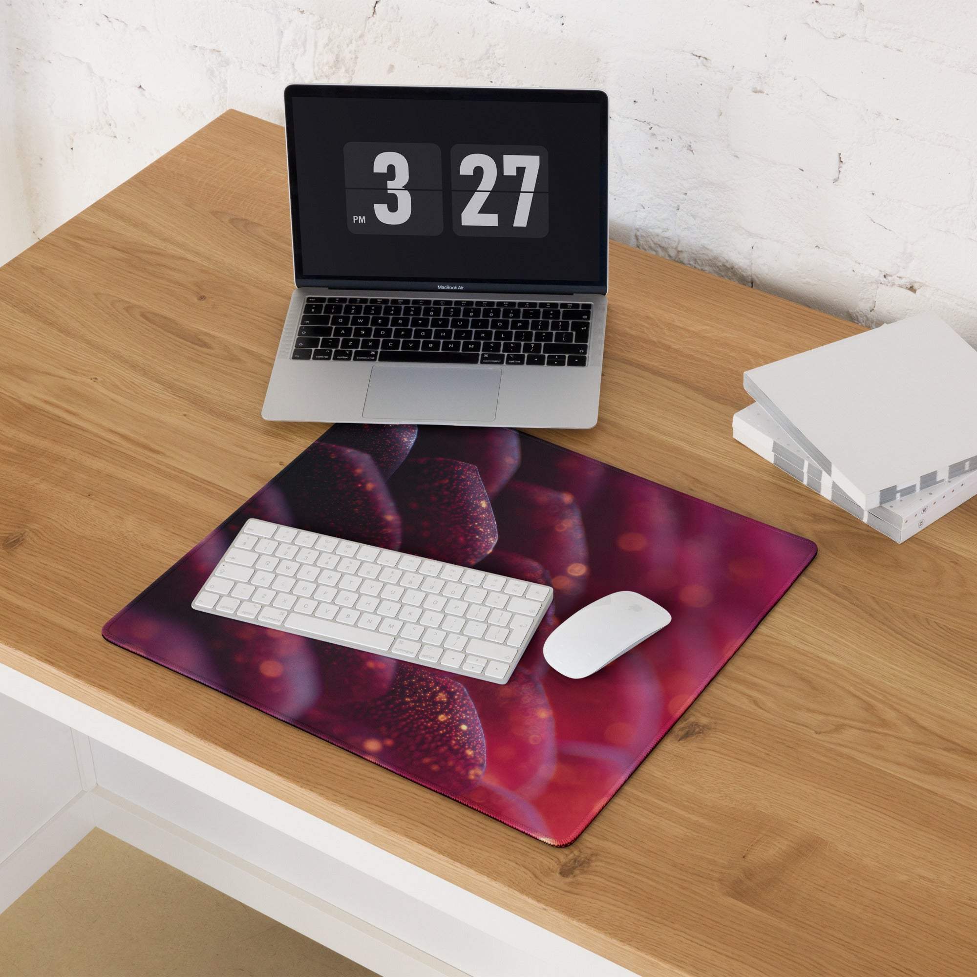 Vibrant neon purple pink aura large gaming mouse pad with berry-like design