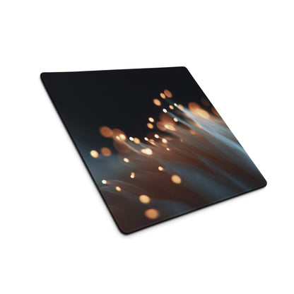 Moody Blue Bokeh Lights gaming mouse pad with orange gold bokeh design