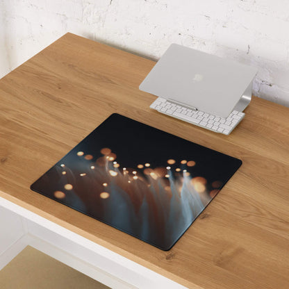 Moody Blue Bokeh Lights gaming mouse pad with golden blue bokeh design