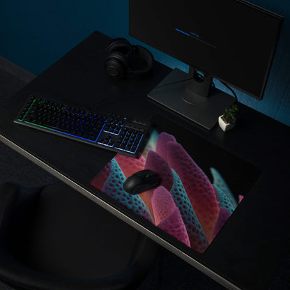 Vibrant abstract neon leaves gaming mousepad in pink teal gradient