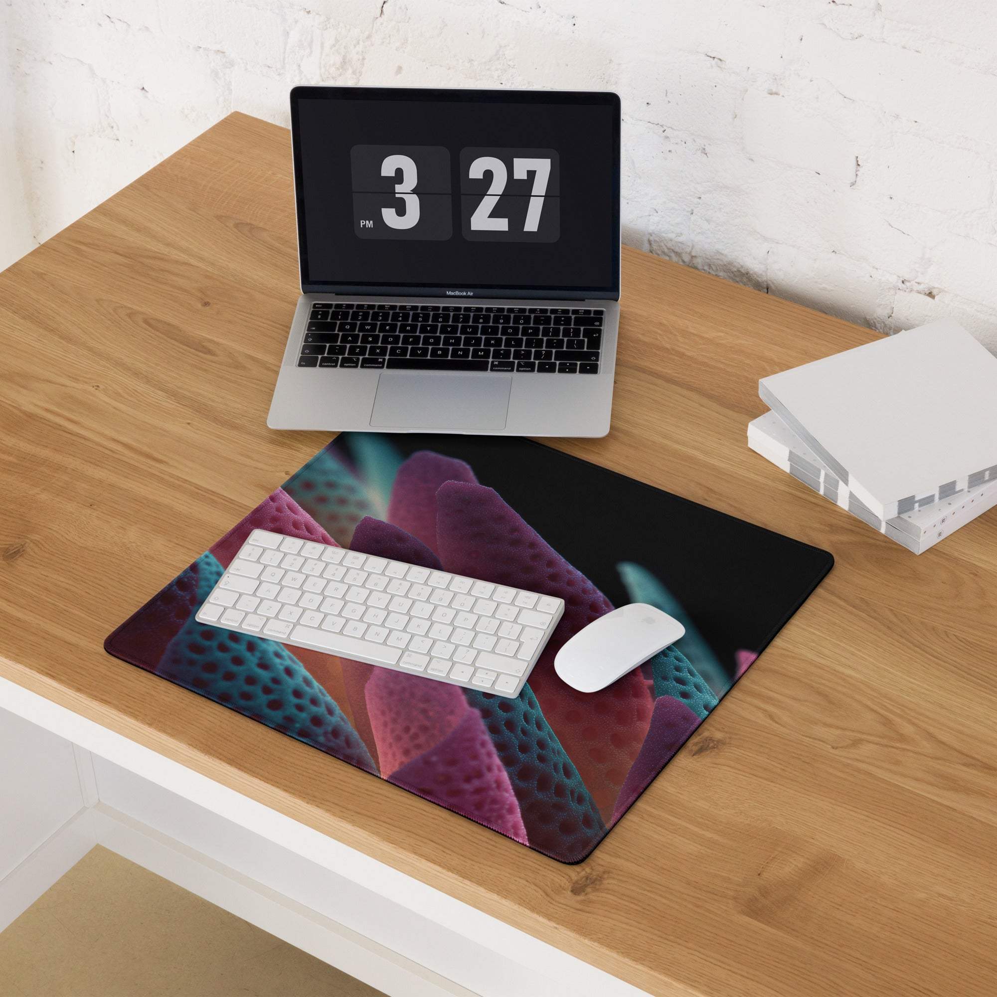 Vibrant purple teal cactus neon leaves gaming mouse pad