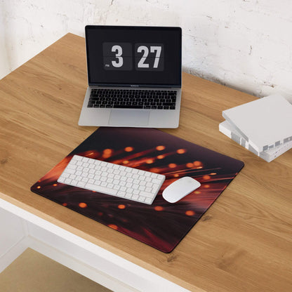 Dynamic Neon Ember Glow large esports gaming mouse pad with red orange bokeh design