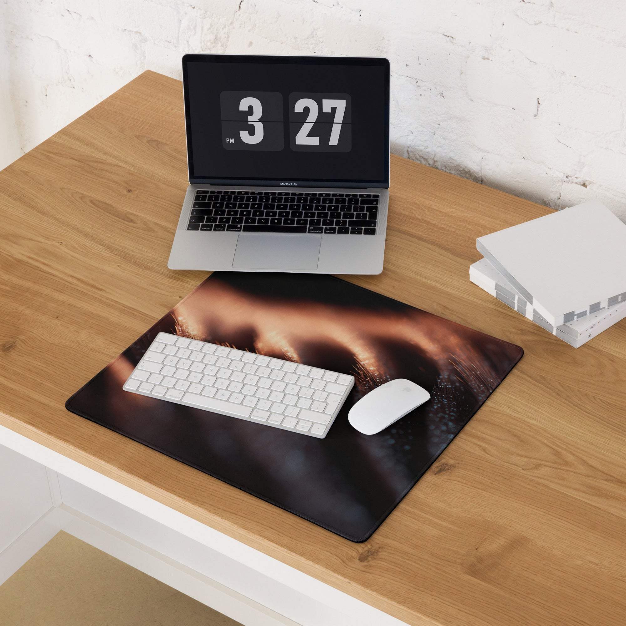 Premium large dark ember gaming mousepad with fiery orange brown handprint