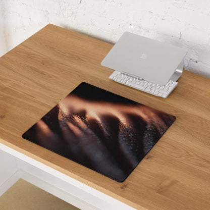 Premium large dark ember gaming mouse pad with amber gold streaks design
