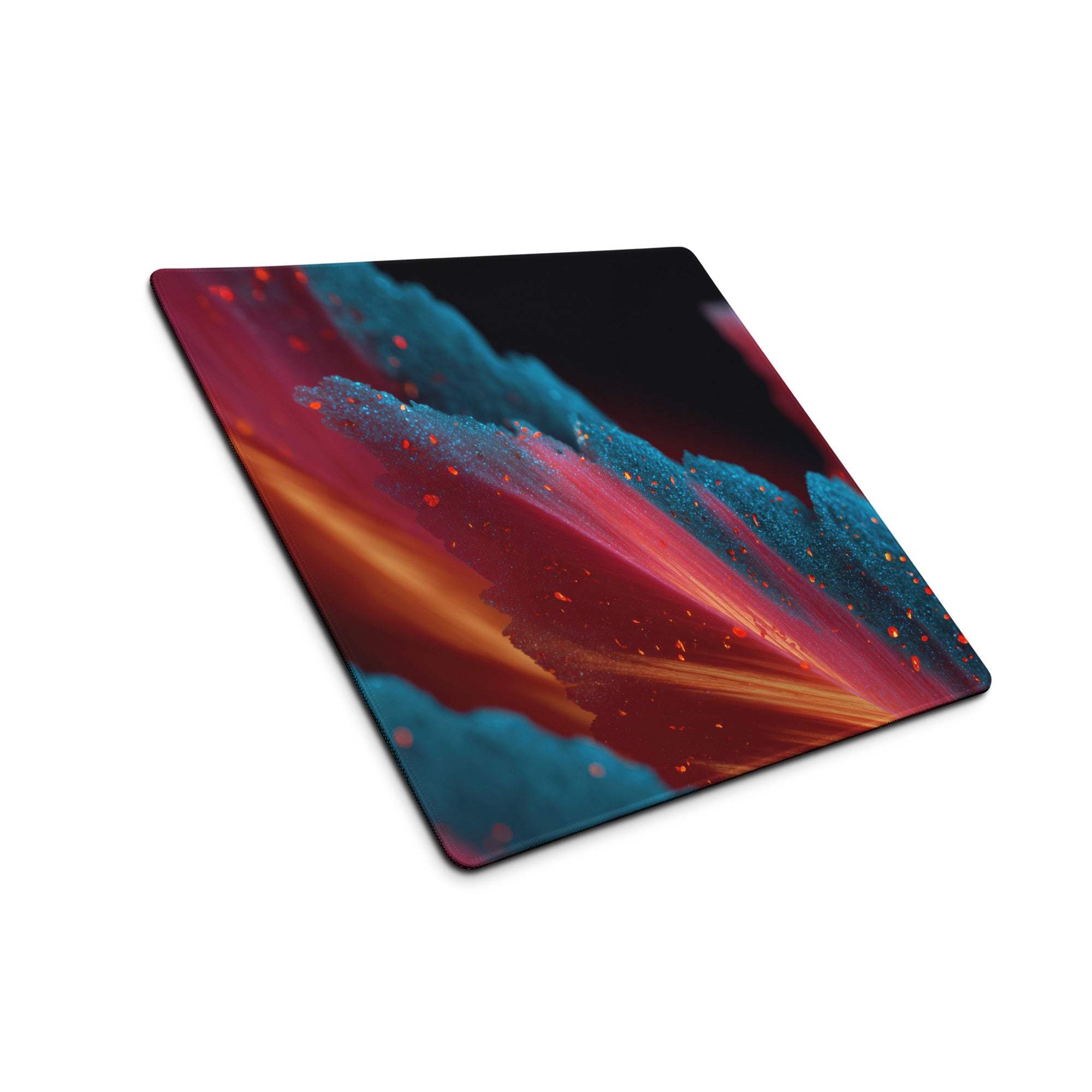 Vibrant neon abstract gaming mouse pad with teal magenta orange streaks large non-slip backing
