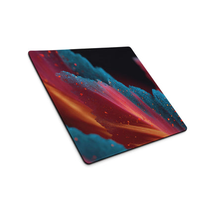 Vibrant neon abstract gaming mouse pad with teal magenta orange streaks large non-slip backing