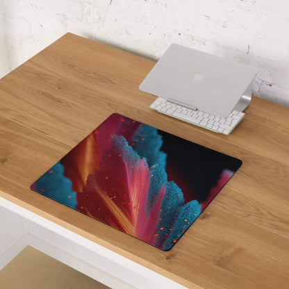 Vibrant neon abstract floral gaming mouse pad with pink teal hues and non-slip backing
