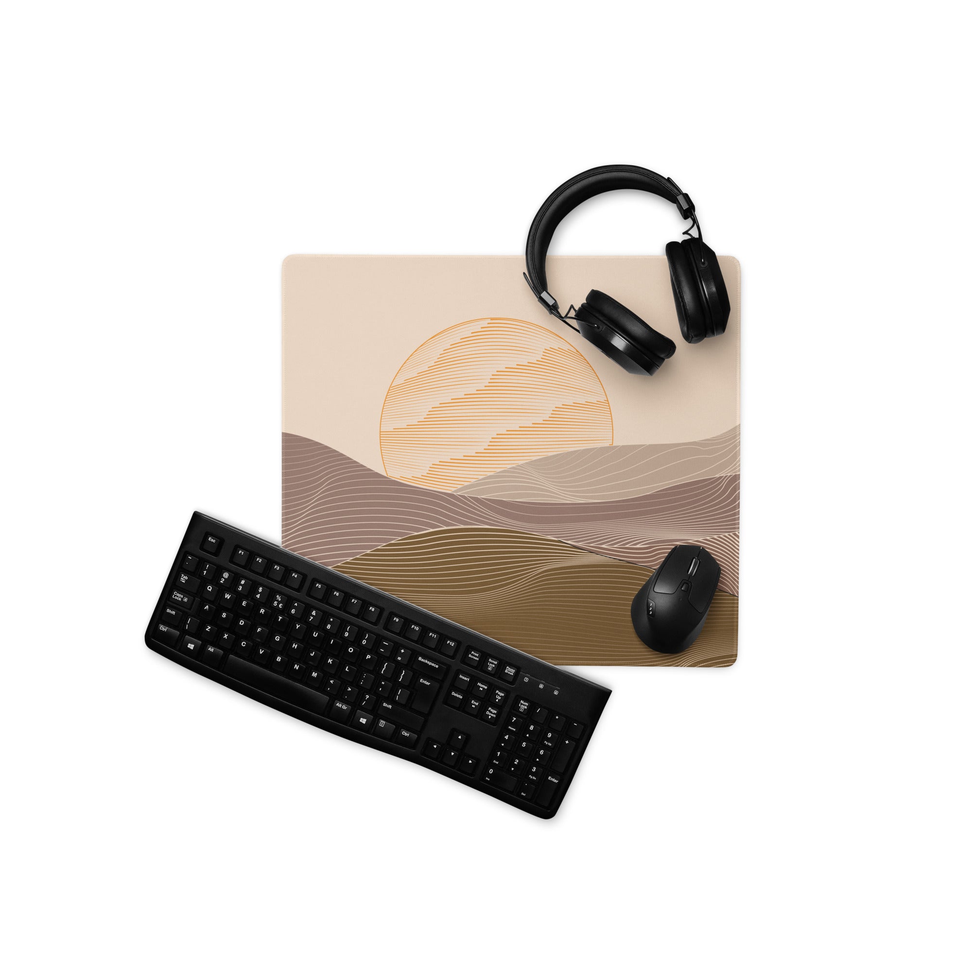 Boho Abstract Landscape Mouse Pad Beige Taupe For Home Office Modern Desk Mat Extended 36x18 Non Slip