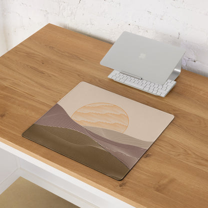 Boho Abstract Landscape Mouse Pad Beige Taupe For Home Office Modern Desk Mat Extended 36x18 Non Slip