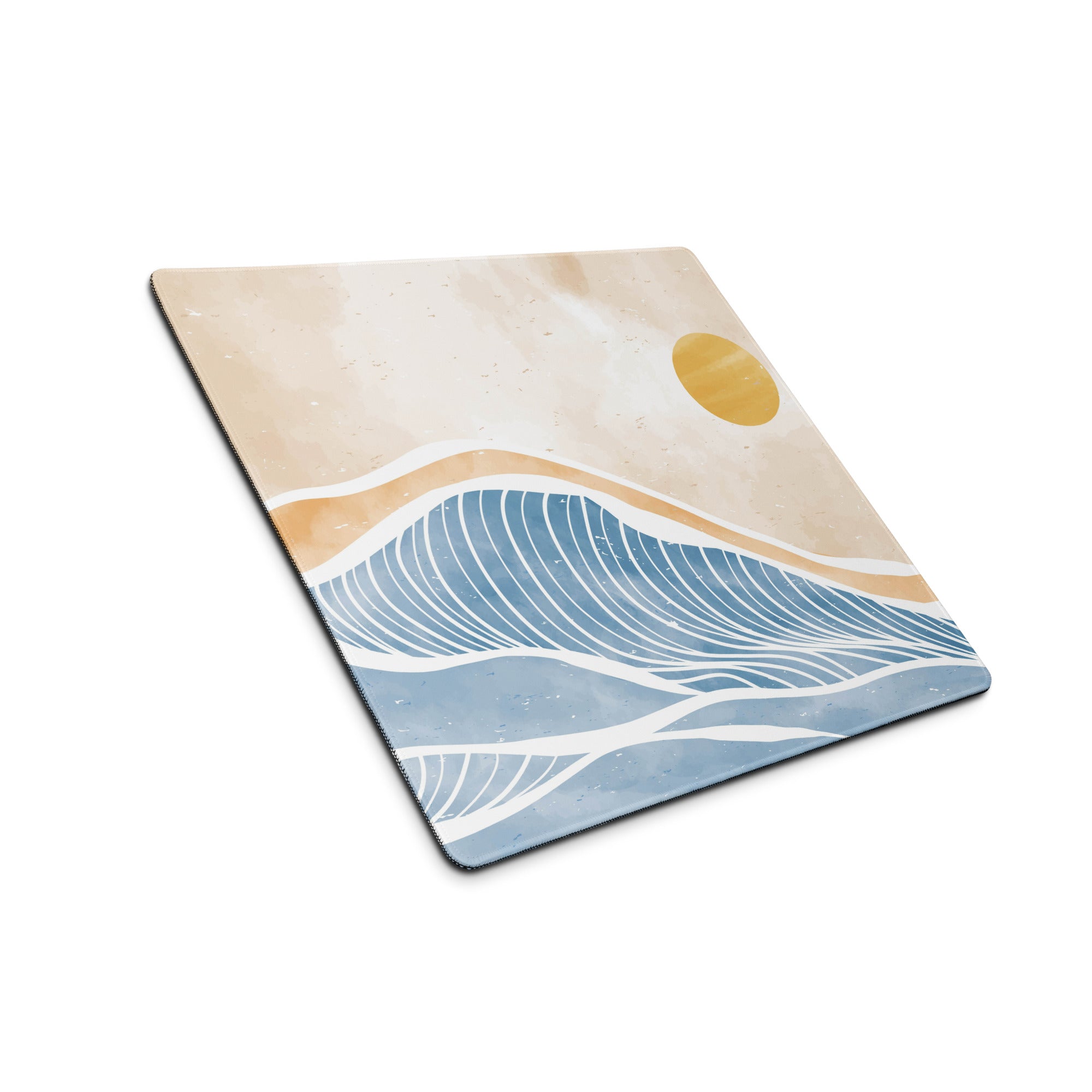 Boho Ocean Wave Mouse Pad Large 36x18 Beige Blue Orange Non Slip Edge Stitched Desk Pad