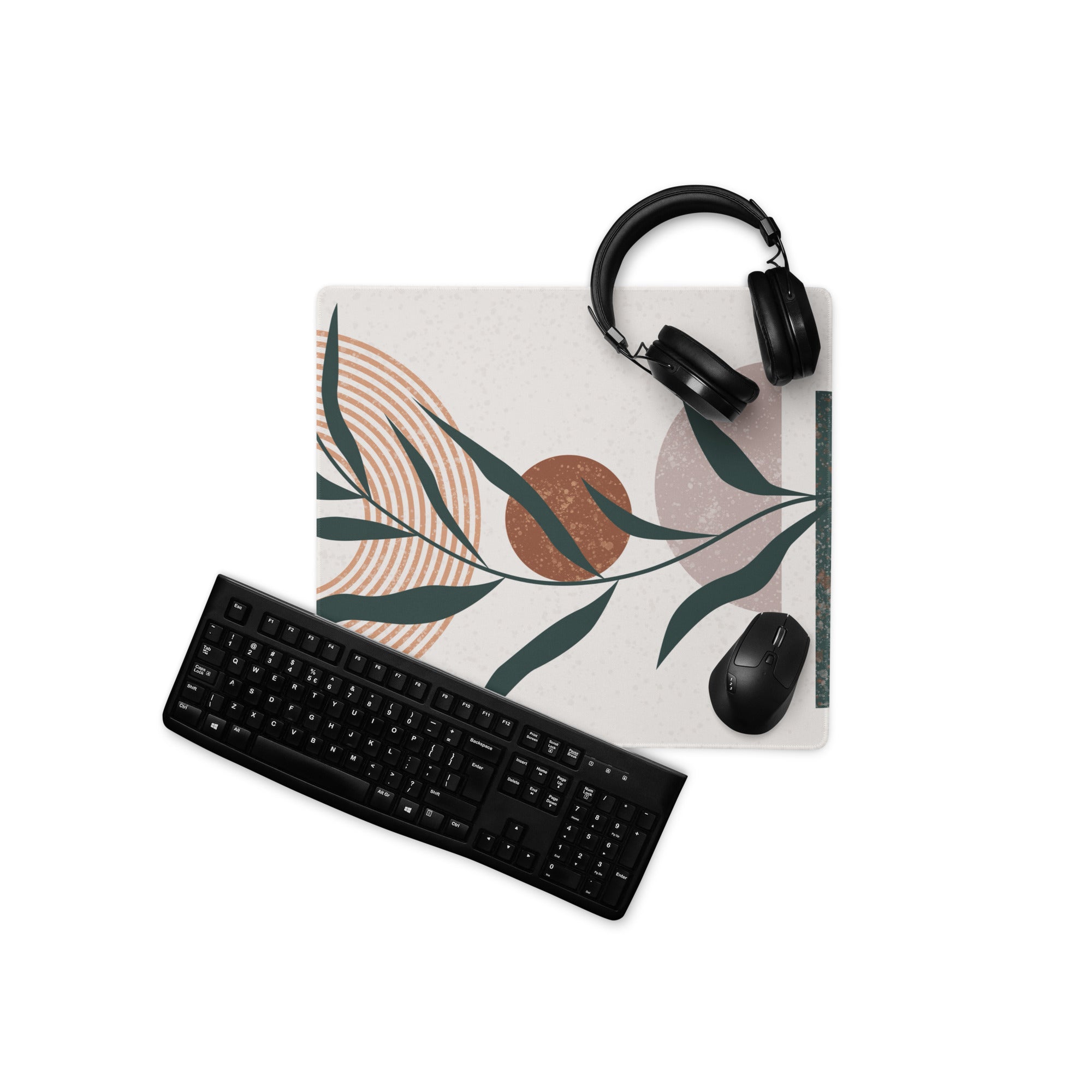 Boho Floral Coral Teal Desk Pad - Mouse Pad Coral Teal Beige Desk Boho Calm Mood Eclectic Decor Large 36 Inch Print