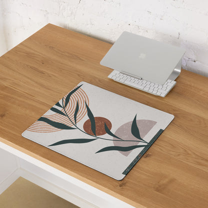 Boho Floral Coral Teal Desk Pad - Mouse Pad Coral Teal Beige Desk Boho Calm Mood Eclectic Decor Large 36 Inch Print