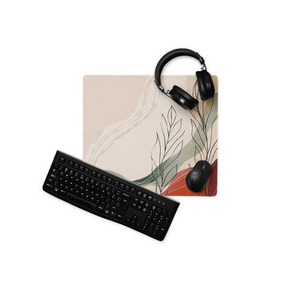 Boho Beige Green Red Abstract Floral Mouse Pad For Desk Non Slip Surface Modern Minimalist Gaming Setup