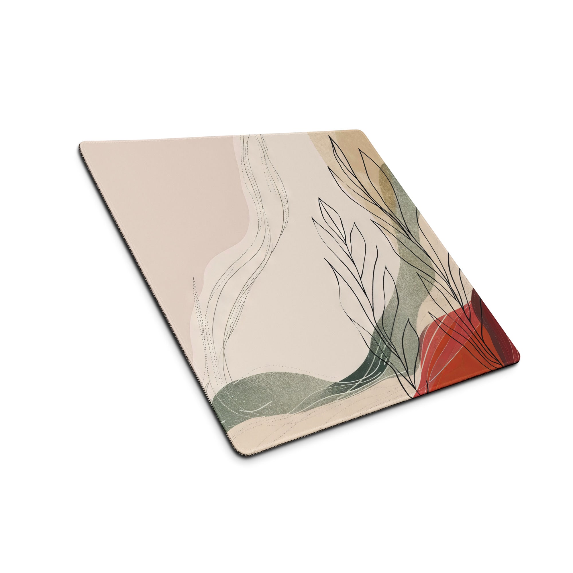 Boho Beige Green Red Abstract Floral Mouse Pad For Desk Non Slip Surface Modern Minimalist Gaming Setup