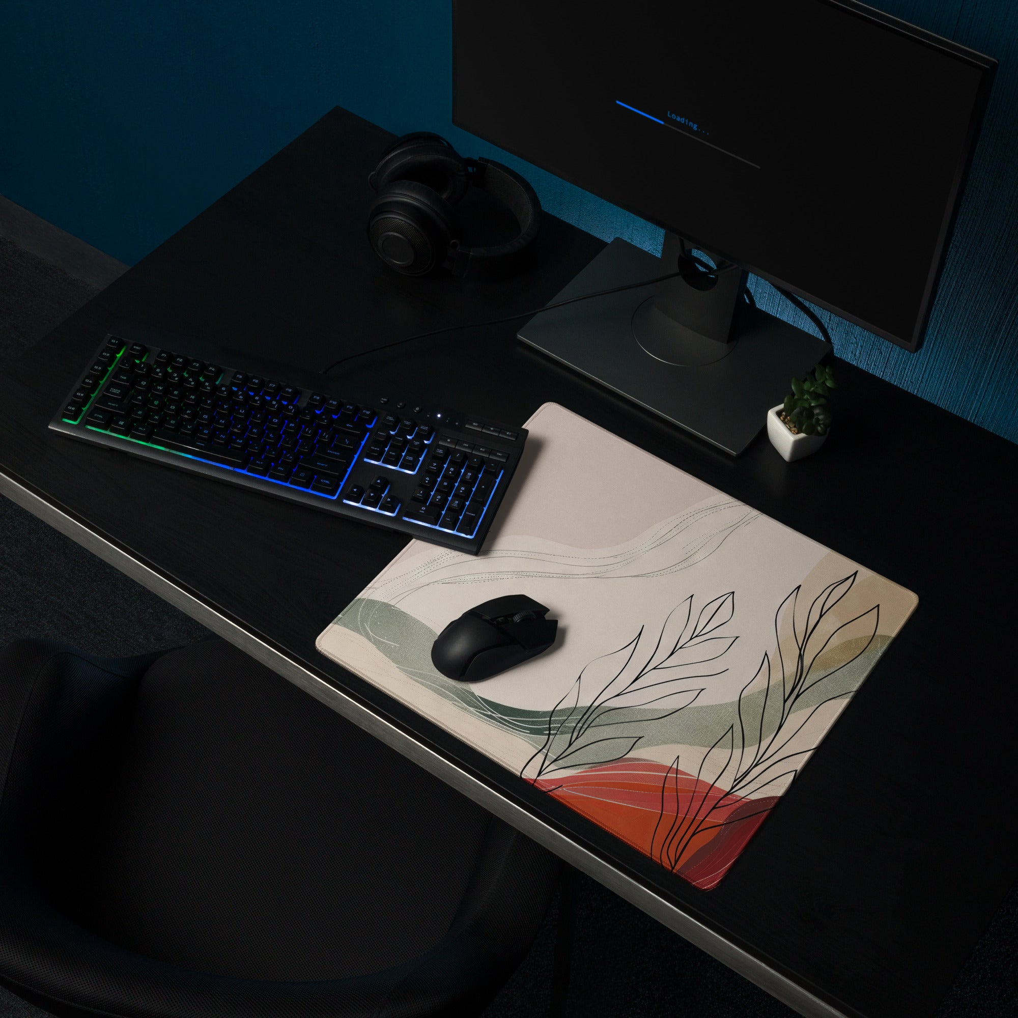 Boho Beige Green Red Abstract Floral Mouse Pad For Desk Non Slip Surface Modern Minimalist Gaming Setup
