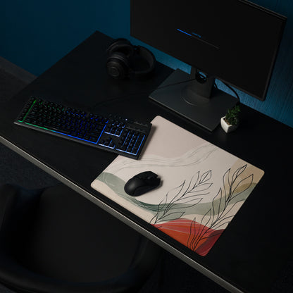 Boho Beige Green Red Abstract Floral Mouse Pad For Desk Non Slip Surface Modern Minimalist Gaming Setup