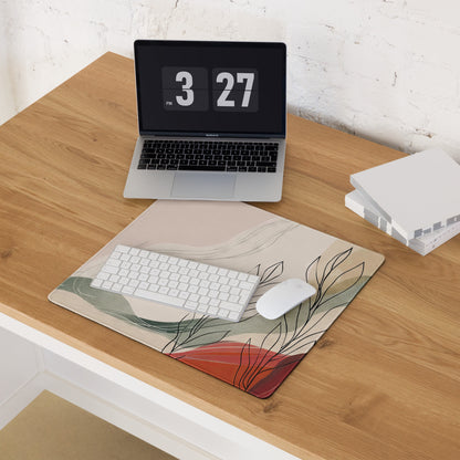 Boho Beige Green Red Abstract Floral Mouse Pad For Desk Non Slip Surface Modern Minimalist Gaming Setup