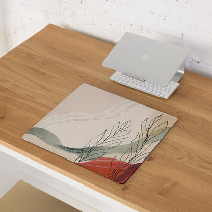 Boho Beige Green Red Abstract Floral Mouse Pad For Desk Non Slip Surface Modern Minimalist Gaming Setup