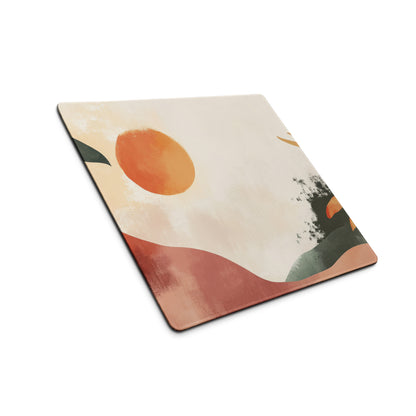Boho Abstract Botanical Sun Watercolor Mouse Pad With Peach Orange And Green Tones For Modern Desk
