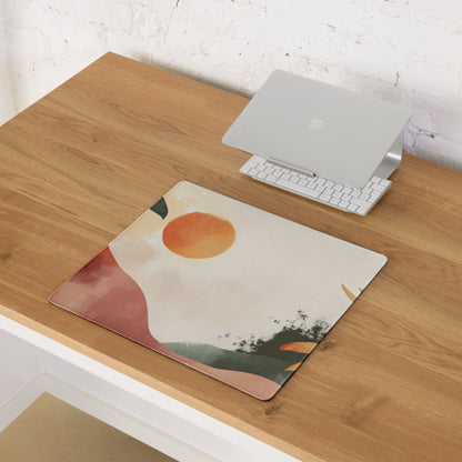 Boho Abstract Botanical Sun Watercolor Mouse Pad With Peach Orange And Green Tones For Modern Desk