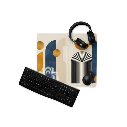 Boho Geometric Abstract Art Mouse Pad Orange Navy Cream Color Block Desk Mat for Gaming and Office
