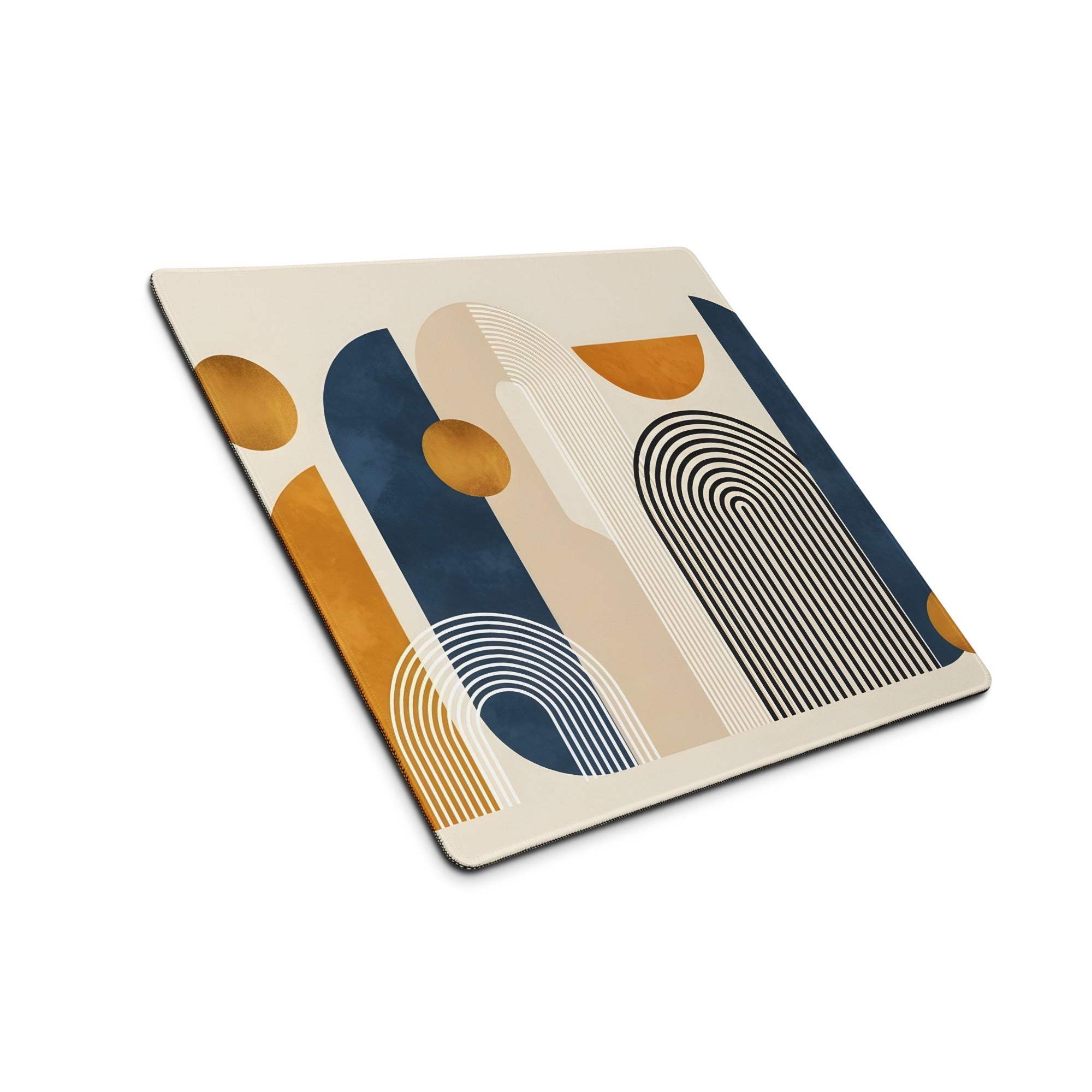 Boho Geometric Abstract Art Mouse Pad Orange Navy Cream Color Block Desk Mat for Gaming and Office