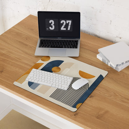 Boho Geometric Abstract Art Mouse Pad Orange Navy Cream Color Block Desk Mat for Gaming and Office