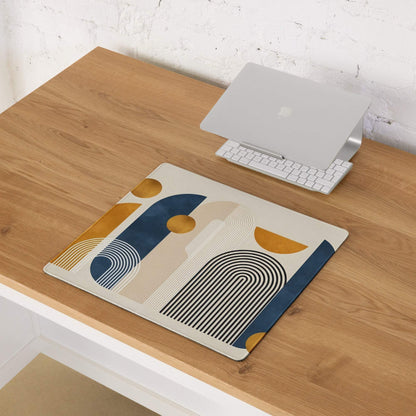 Boho Geometric Abstract Art Mouse Pad Orange Navy Cream Color Block Desk Mat for Gaming and Office
