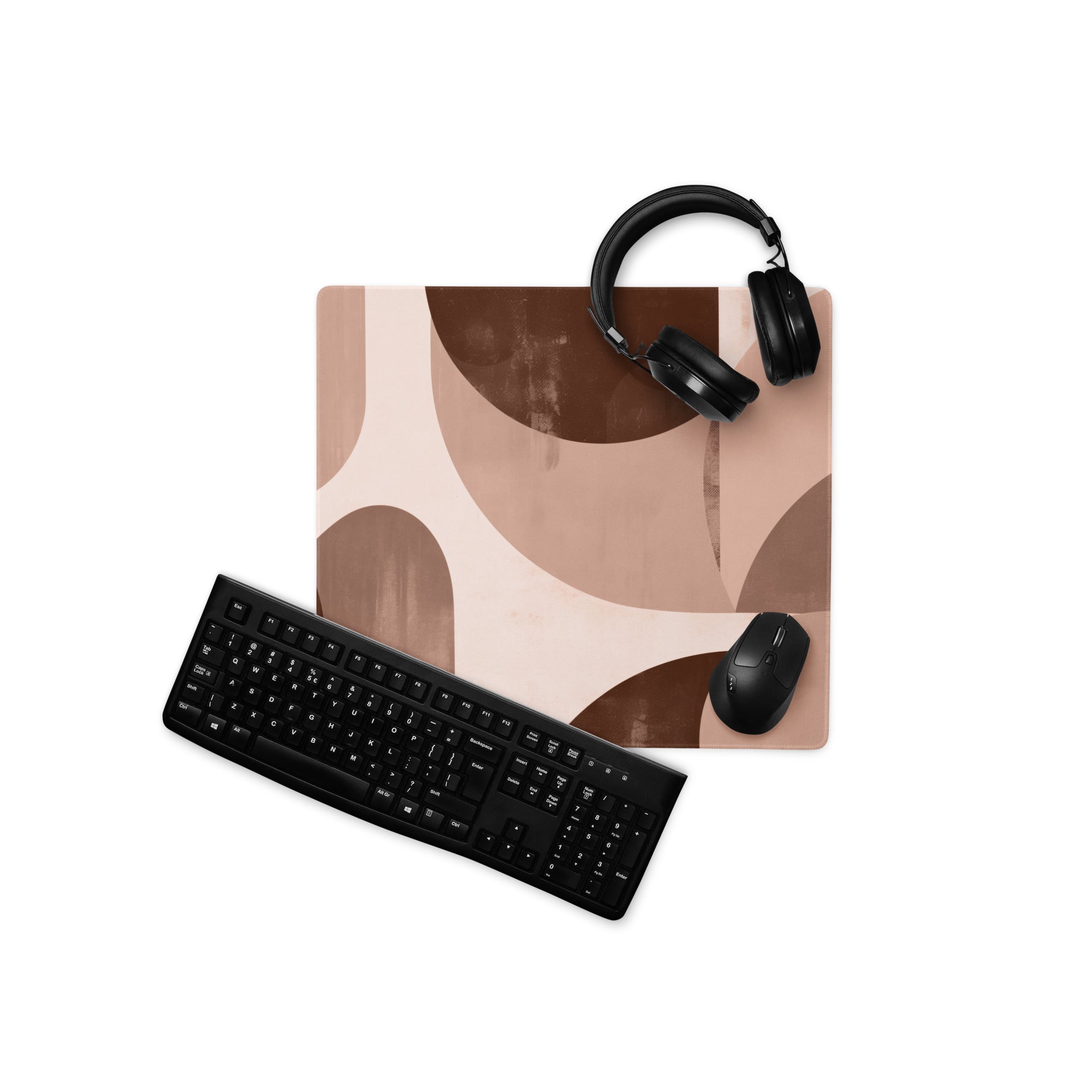 Boho Geometric Mouse Pad Taupe Brown Desk Mat for Modern Home Office Decor and Gaming Setup