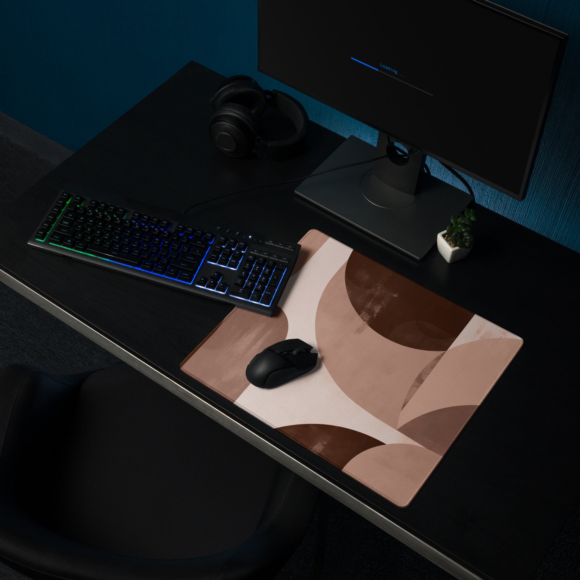 Boho Geometric Mouse Pad Taupe Brown Desk Mat for Modern Home Office Decor and Gaming Setup