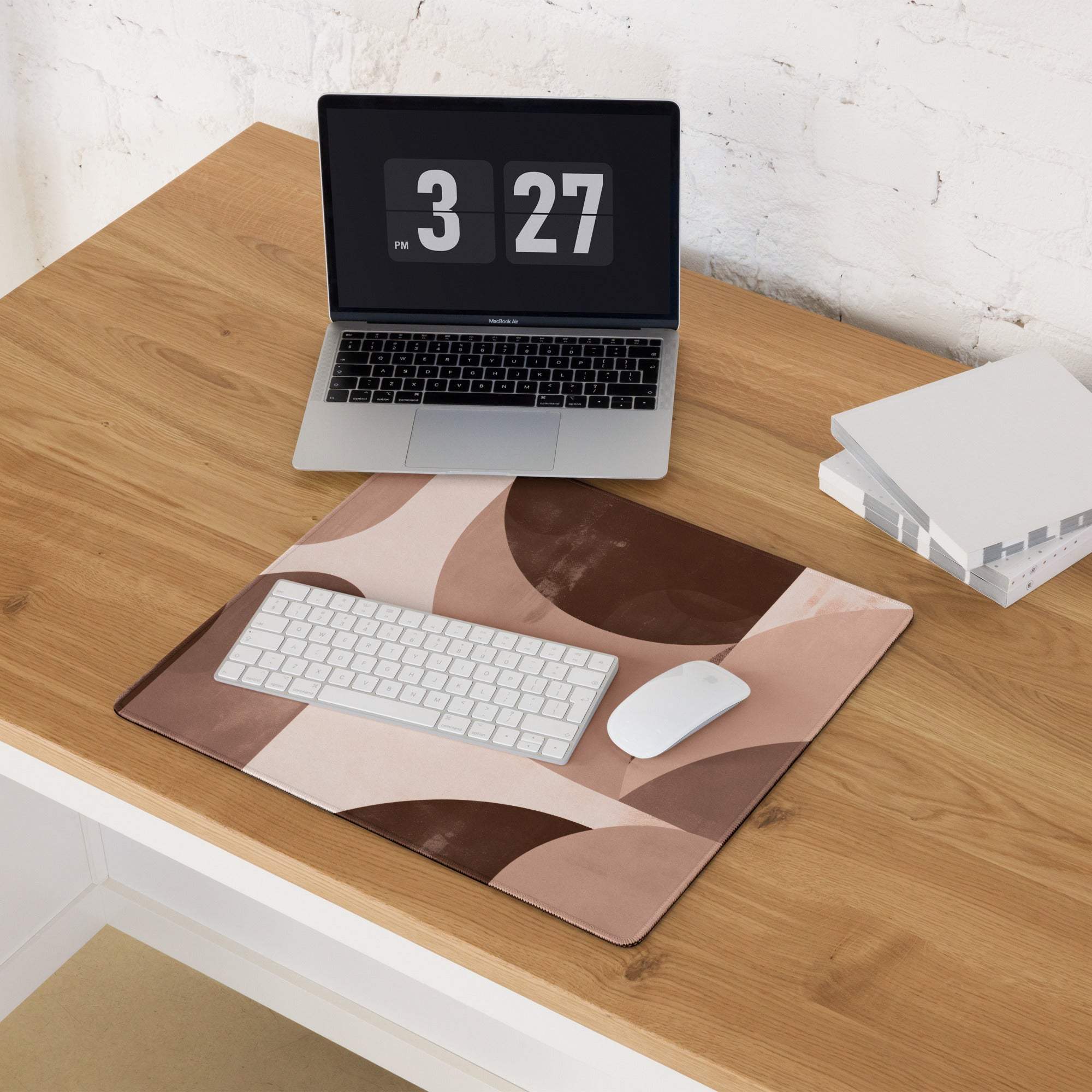 Boho Geometric Mouse Pad Taupe Brown Desk Mat for Modern Home Office Decor and Gaming Setup
