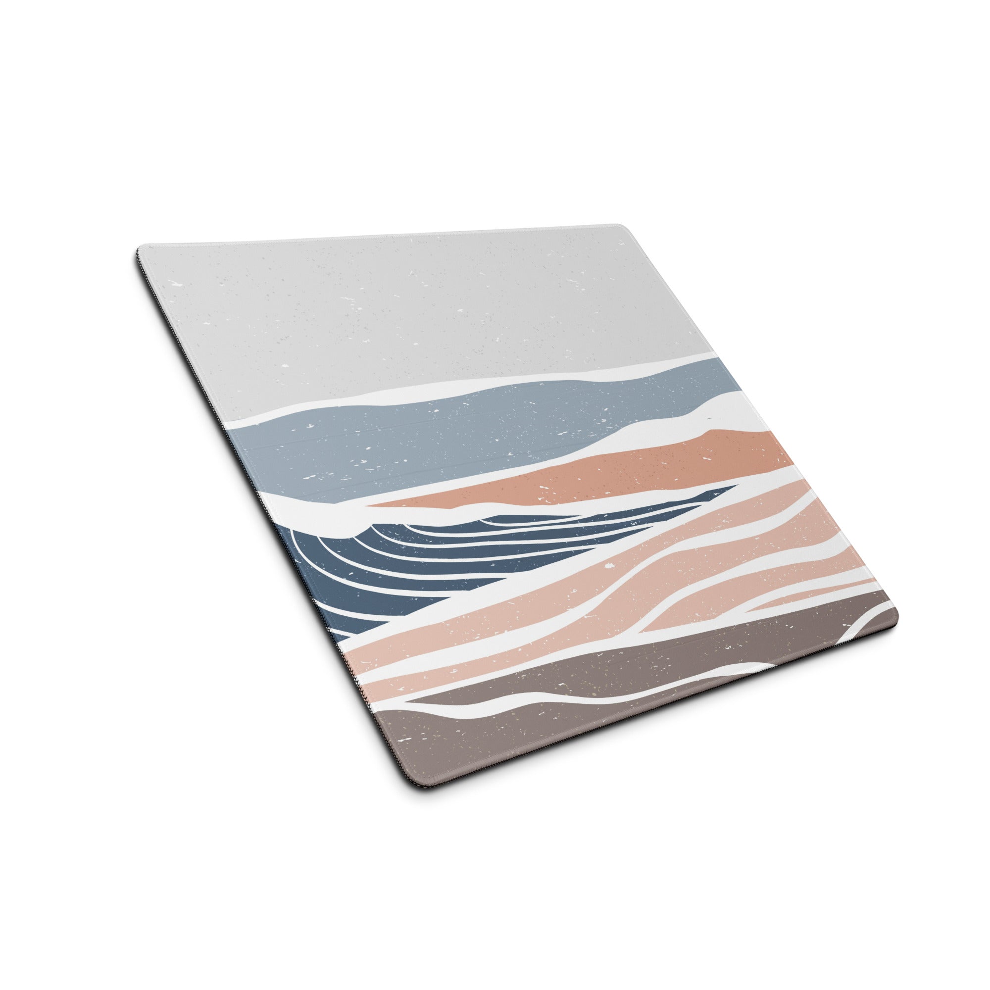 Boho Ocean Wave Mouse Pad Gray Blue Peach Tones For Gaming Desk Non Slip Edge Stitching