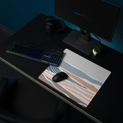 Boho Ocean Wave Mouse Pad Gray Blue Peach Tones For Gaming Desk Non Slip Edge Stitching