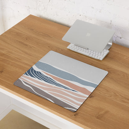 Boho Ocean Wave Mouse Pad Gray Blue Peach Tones For Gaming Desk Non Slip Edge Stitching