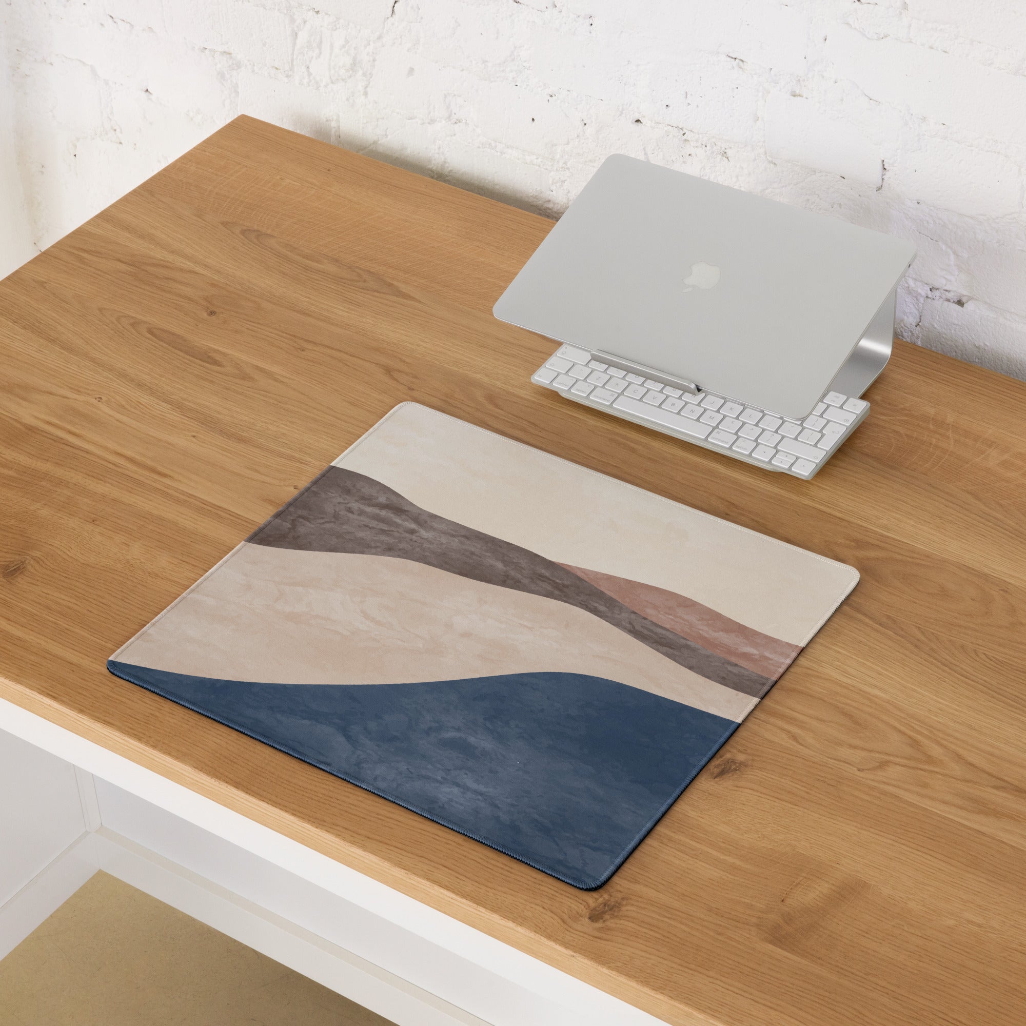 Boho Landscape Desk Pad - Landscape Desk Pad Beige Brown Navy Calm Mood Boho Desk Decor Printed Fabric 36x18 Non Slip