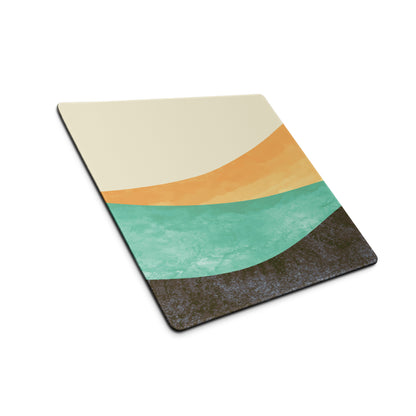 Boho Wave Design Large Mouse Pad Teal Orange Beige Non Slip Edge Stitching Desk Mat For Home Office And Gaming