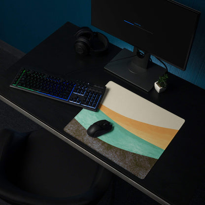 Boho Wave Design Large Mouse Pad Teal Orange Beige Non Slip Edge Stitching Desk Mat For Home Office And Gaming