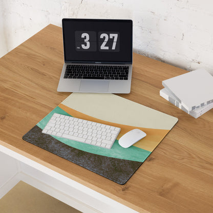 Boho Wave Design Large Mouse Pad Teal Orange Beige Non Slip Edge Stitching Desk Mat For Home Office And Gaming