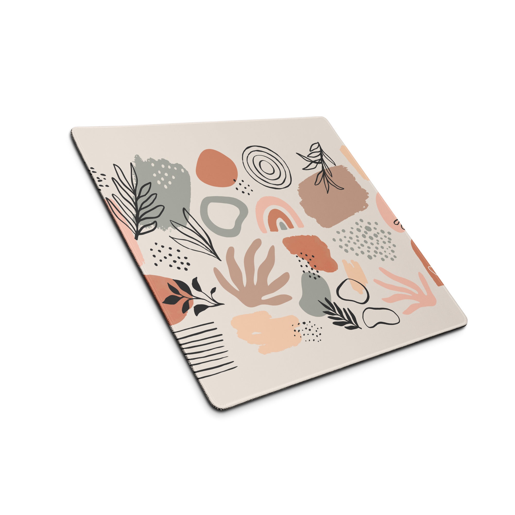 Boho Botanical Pastel Mouse Pad Abstract Art For Home Office Beige Pink Peach Gray Large Non Slip Desk MatEdgeStitching