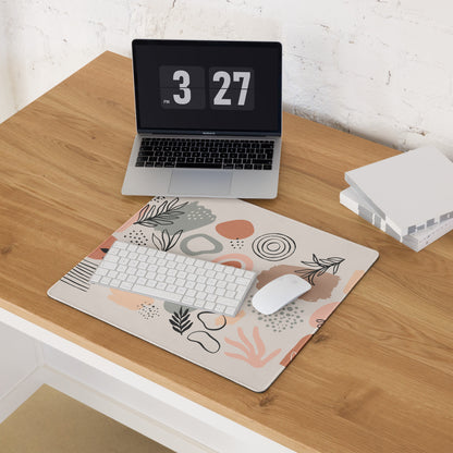 Boho Botanical Pastel Mouse Pad Abstract Art For Home Office Beige Pink Peach Gray Large Non Slip Desk MatEdgeStitching