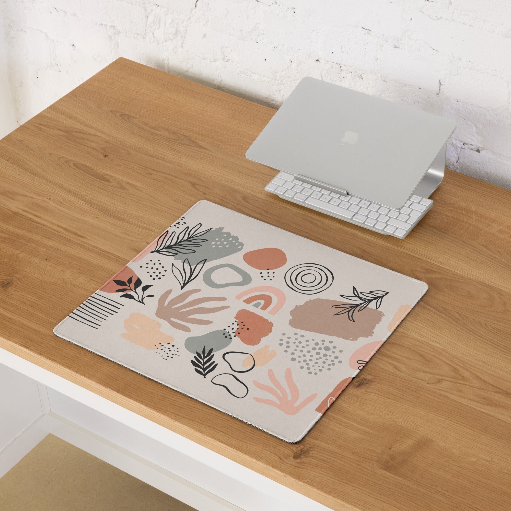 Boho Botanical Pastel Mouse Pad Abstract Art For Home Office Beige Pink Peach Gray Large Non Slip Desk MatEdgeStitching