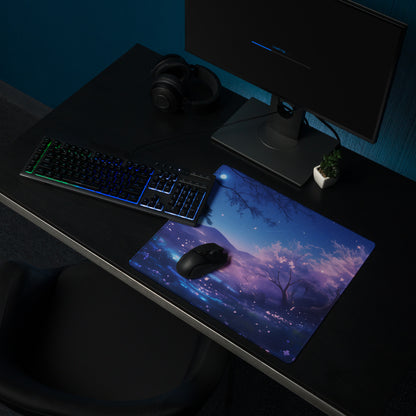 Cherry Blossom Night Sky Mouse Pad Blue Purple For Gaming Desk Digital Art Non Slip Large