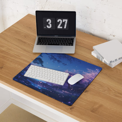 Cherry Blossom Night Sky Mouse Pad Blue Purple For Gaming Desk Digital Art Non Slip Large