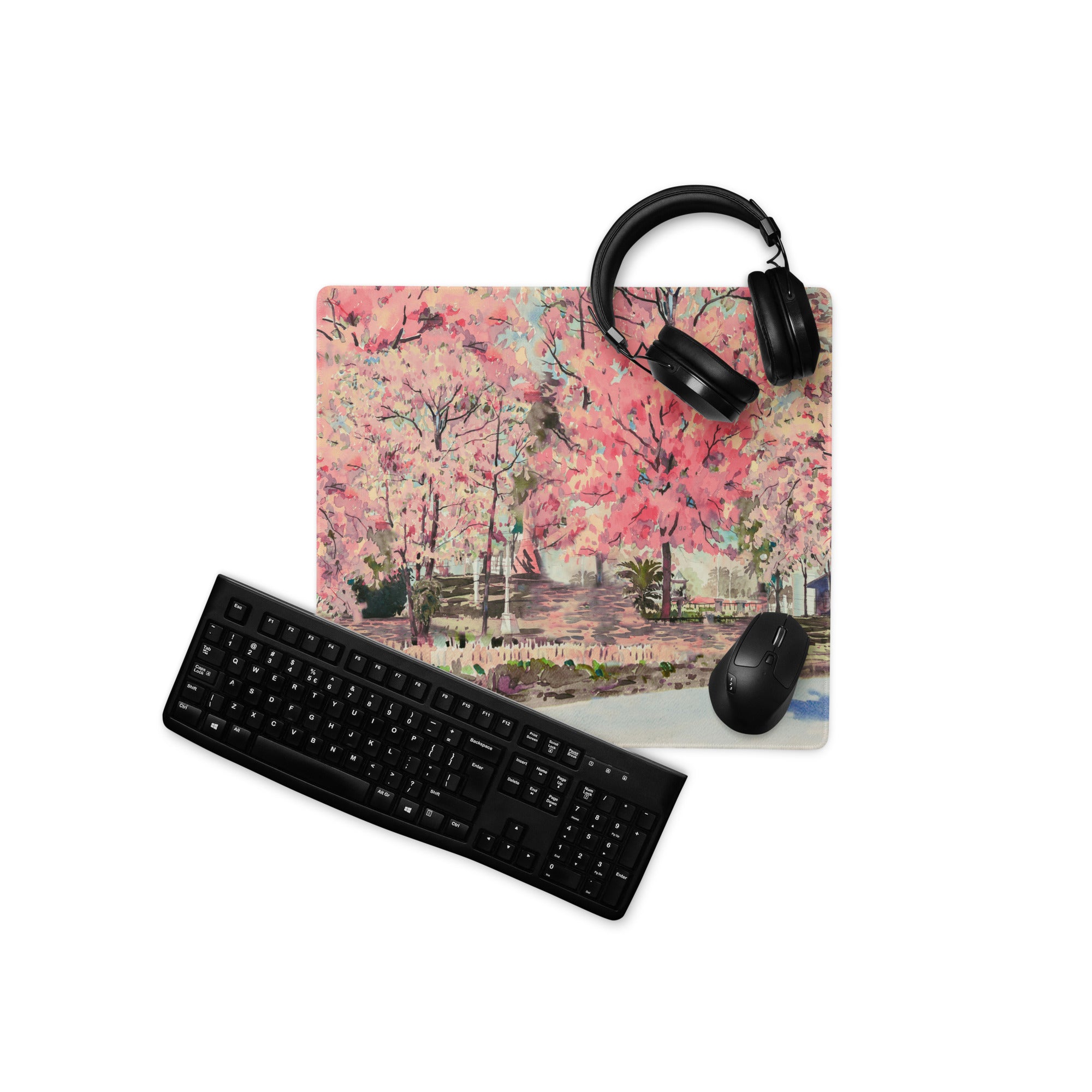 Cherry Blossom Pink Mouse Pad For Desk Setup Large Non Slip Watercolor Style For Home Office