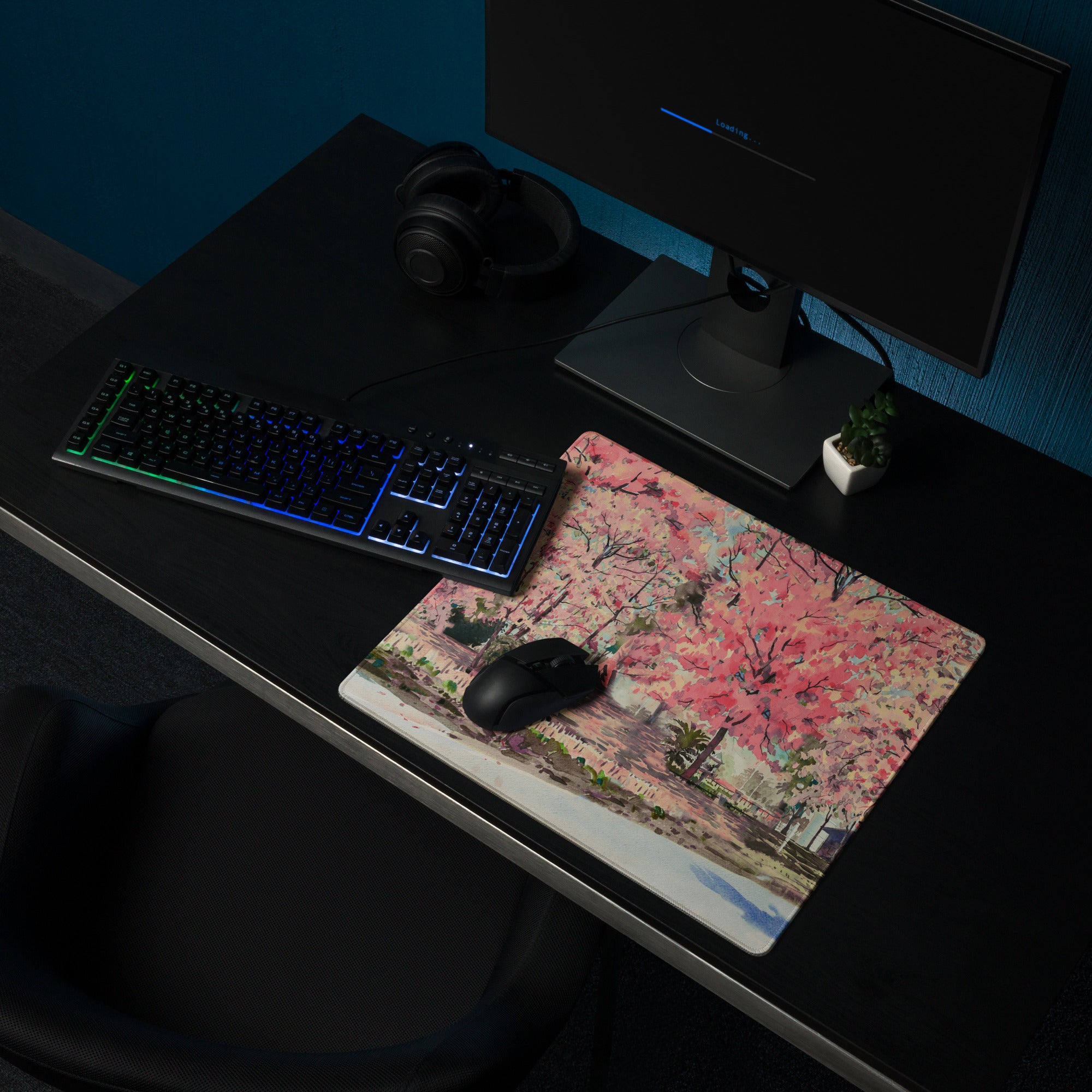 Cherry Blossom Pink Mouse Pad For Desk Setup Large Non Slip Watercolor Style For Home Office